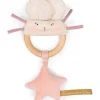 Moulin Roty wooden ring rattle - pink & cream mouse