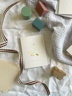 Petite goose & gosling card 'New Baby'